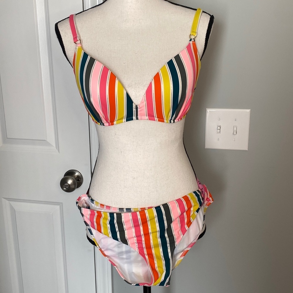 Shade & Shore Striped Colorful Bikini 34C Size Medium